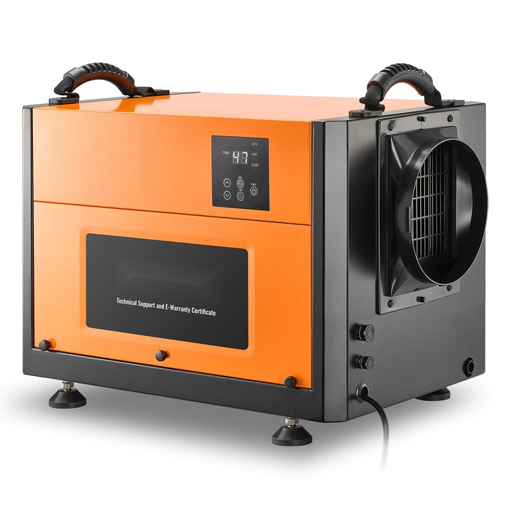 Ipari párátlanító, Hordozható 50 pint (~24 l/nap), Leeresztő tömlő, Automatikus leolvasztás, Pince/raktár számára, Horganyzott acél, LED kijelző