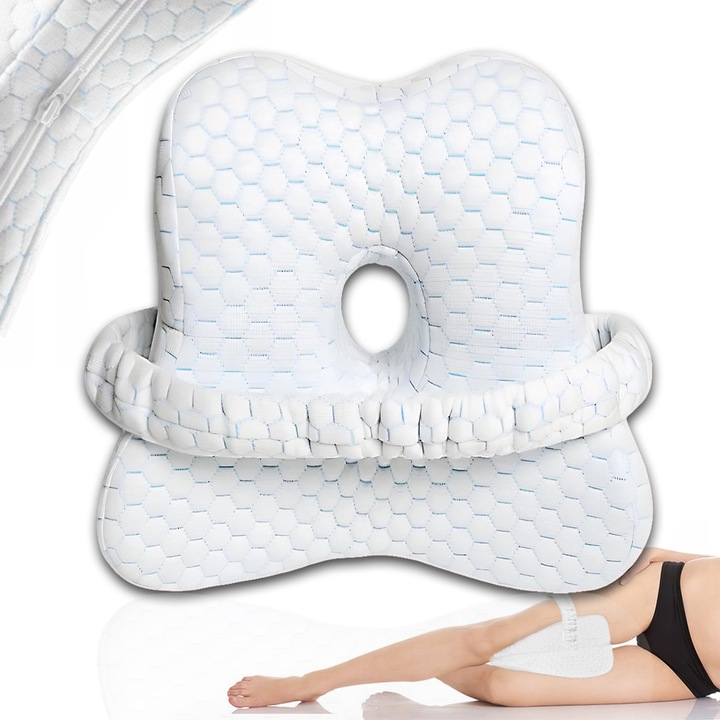 Perna ortopedica pentru genunchi, YOUKUKE®, spuma cu memorie, design ergonomic, cu banda elastica, albastru