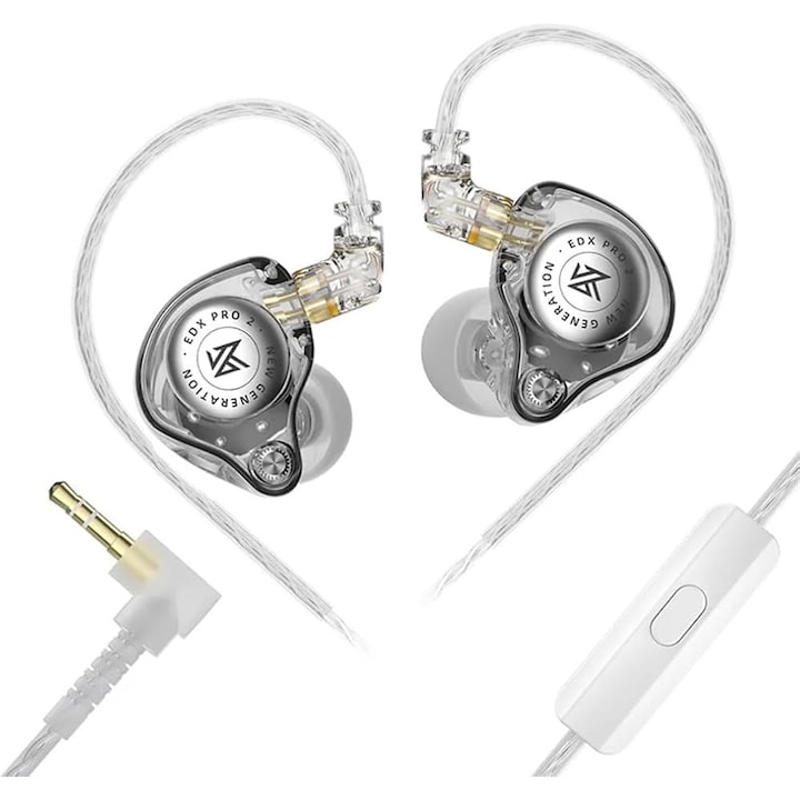 Casti IEM KZ EDX PRO 2, Super Dinamic Liniar Drive 1DD de 10mm, Cablu detasabil cu Jack 3.5mm, CU Microfon HD Dual, Crystal