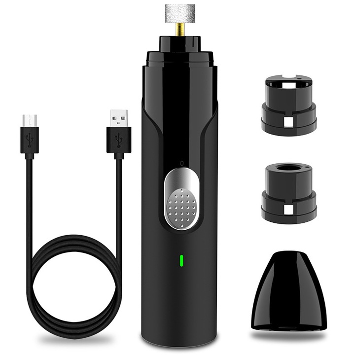 Elektromos kisállat körömreszelő, két sebességes, 7000 ford./perc, csendes, LED fénnyel, USB-ről tölthető, fekete
