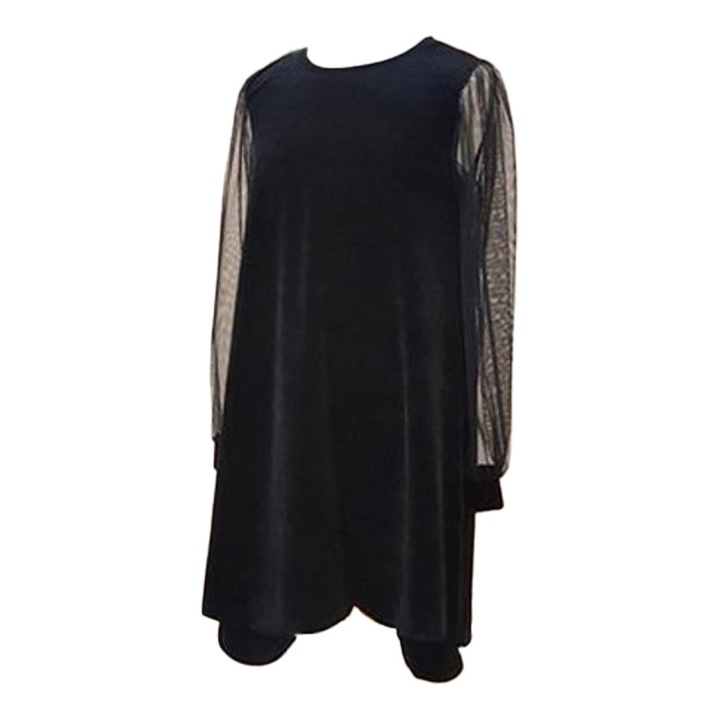 Rochie cu maneca lunga, din catifea, cu maneci din voal, pentru fete, Atut 0588N, Negru 124686