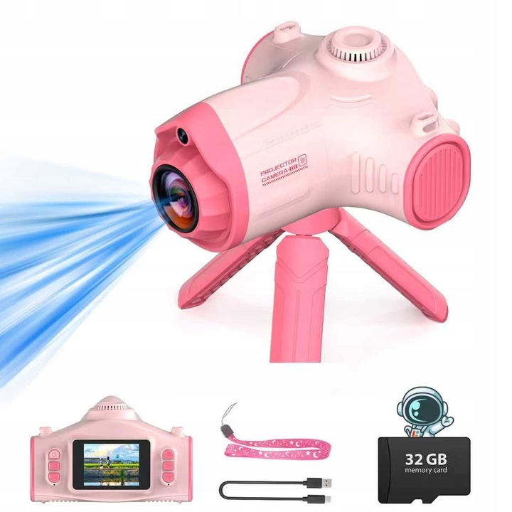 Proiector, xrec, h92, roz, 48 mp, camera, camera video 1080p, proiector incorporat, jocuri, player mp3, fise educationale, ecran IPS de 2", baterie de 2500 mAh, accepta carduri microSD de pana la 64 GB, setul include: mini trepied, curea de mana