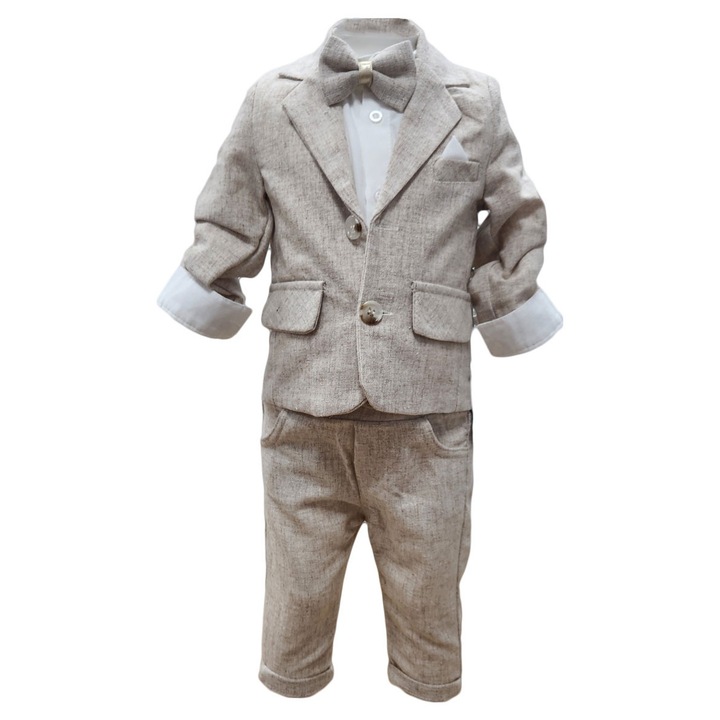 Costumas botez baieti, model HTBB 111, culoare crem, 12 luni