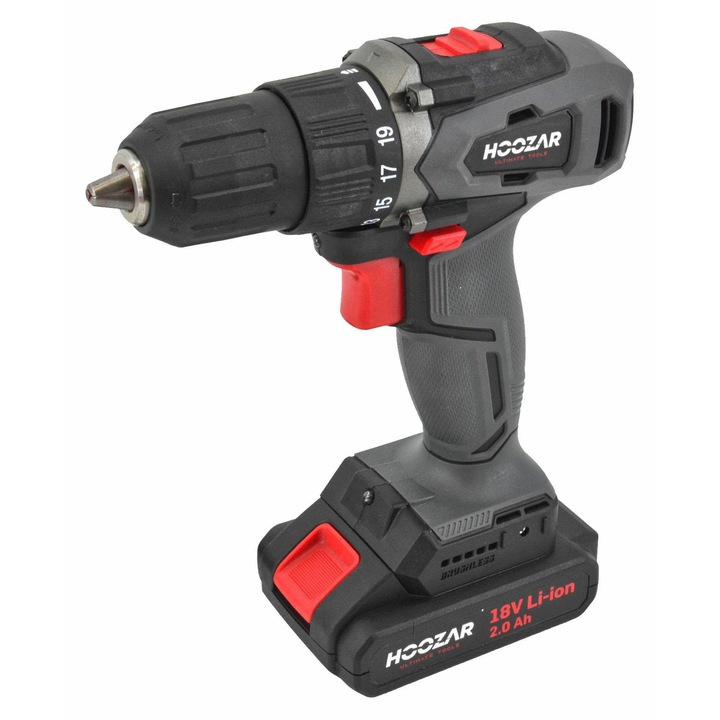 Акумулаторна бормашина и винтоверт Hoozar, 18V, 2.0Ah, 45Nm, 13мм, комплект с батерия и зарядно устройство