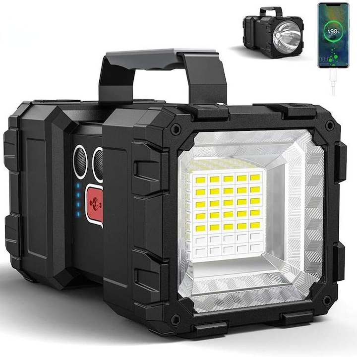 **Lanterna LED profesionala 800 m, 1200 lumeni, Power Bank 10.000 mAh cu USB-C, super puternica, rezistenta la apa, ideala pentru camping, drumetii si activitati outdoor**