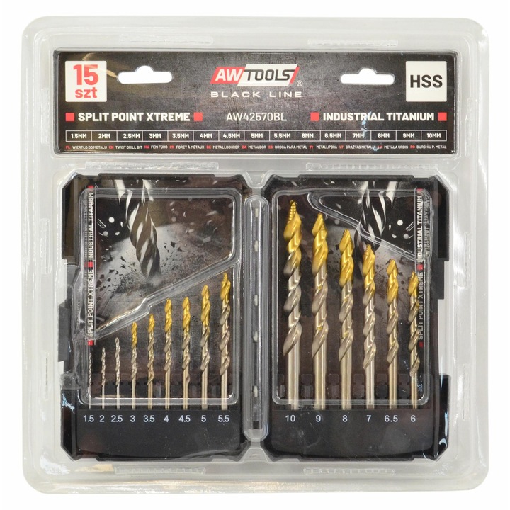 Set burghie metalice HSS-TiN Awtools 15 bucati 1.5-10mm