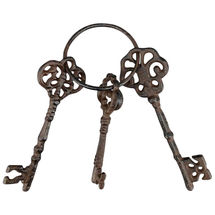 Breloc cu chei decorative vintage, stil retro, 3 chei, metal, set