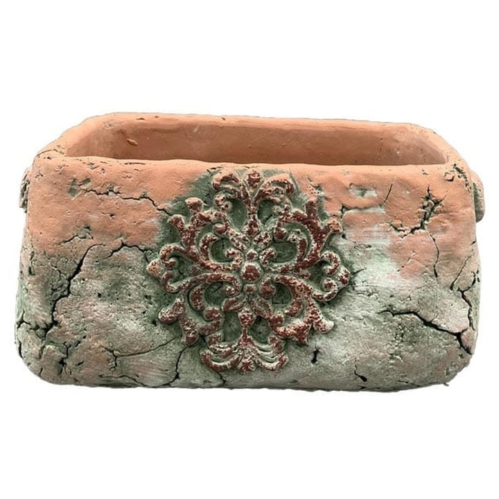 Donica Betonowa Rustykalna Prostokatna cu Ornament, 30x45cm, Multicolor