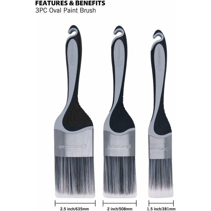 Set 3 pensule ovale fischer, sintetic, maner din cauciuc, inox