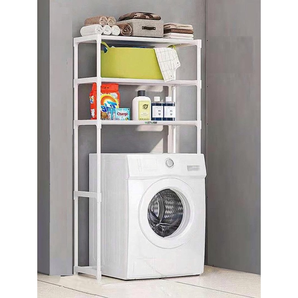 Raft modular Macvi® cu 3 polite pentru deasupra masinii de spalat, 63.5 x 30 x 154 cm, suport depozitare spatiu redus, Alb