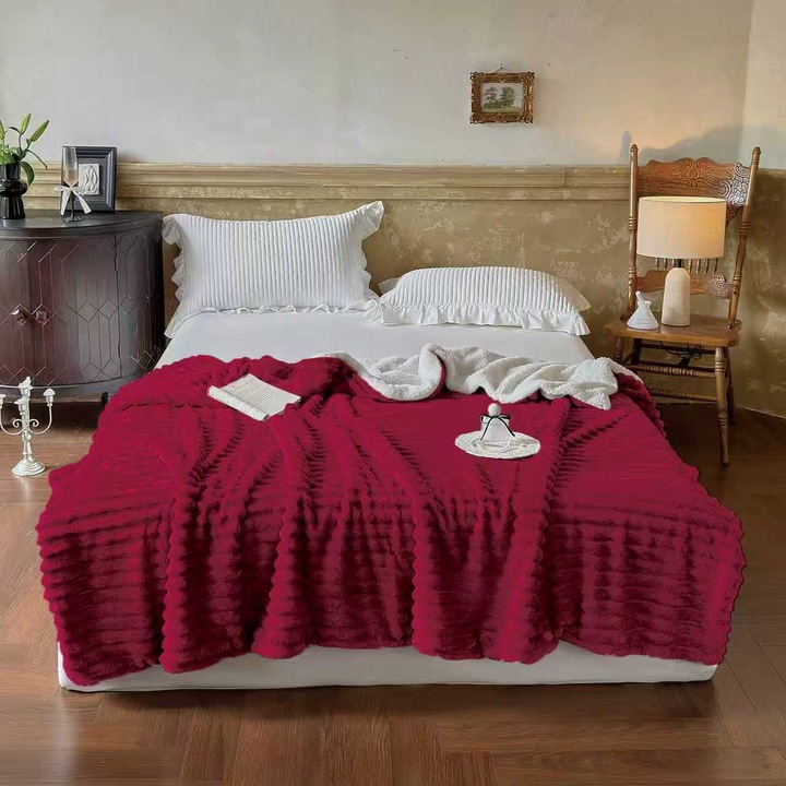 Patura cocolino ultra soft cu blanita 200 x 230 cm grena cod PTB02