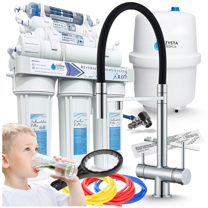 Sistem de filtrare apa RO7 cu baterie bucatarie Ari HighFlex, 7 trepte, crom, rezervor 12 litri