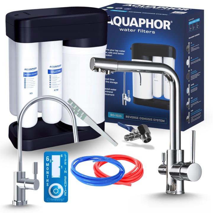 Sistem Filtrare Apa, Aquaphor, 371x190x420mm, set complet de accesorii, crom