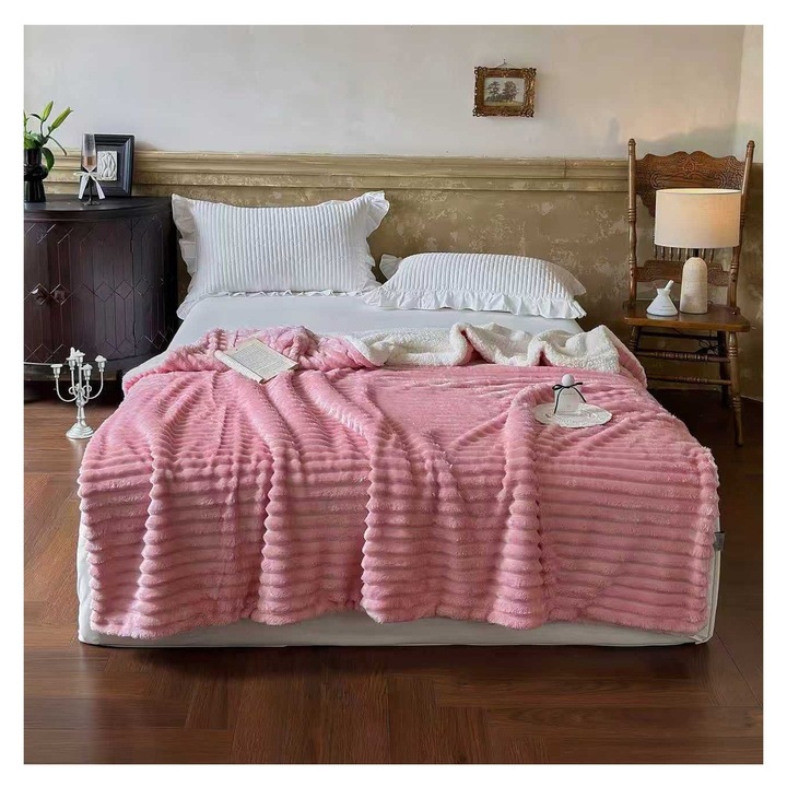 Patura cocolino ultra soft cu blanita 200 x 230 cm roz cod PTB06