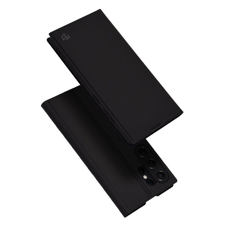 Калъф тип книга за Samsung Galaxy S25 Ultra DaDen® Magskin Book, противоударeн, пълна защита гръб-екран, джоб за карти, екологична кожа, черен