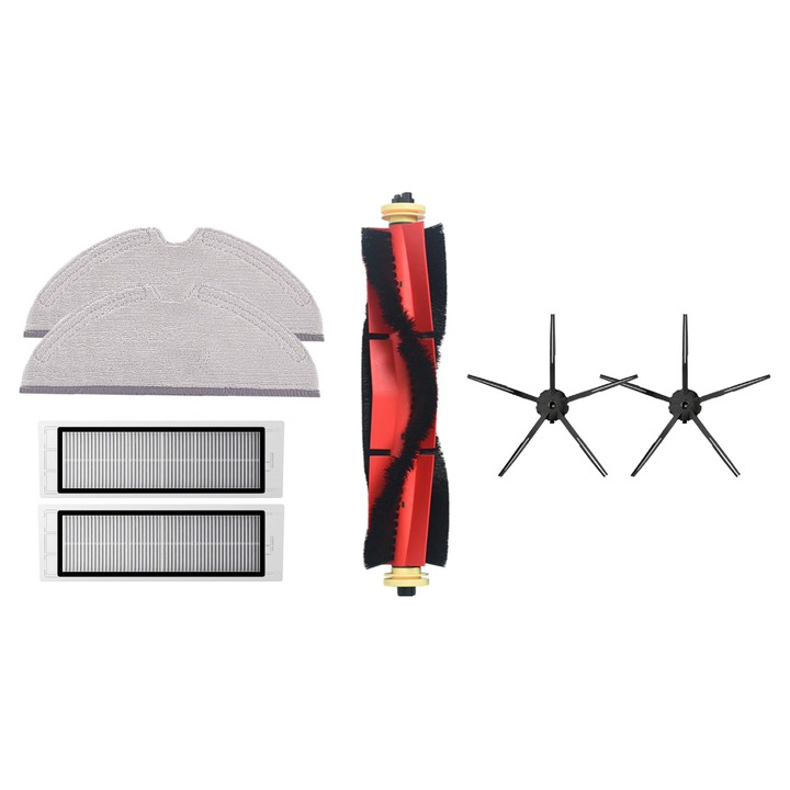 Kit 7 accesorii compatibile cu Roborock S6, S6 MaxV, S6 Pure, S5 Max, E4, E5 cu lavete, filtre, perie principala si perii laterale, negru