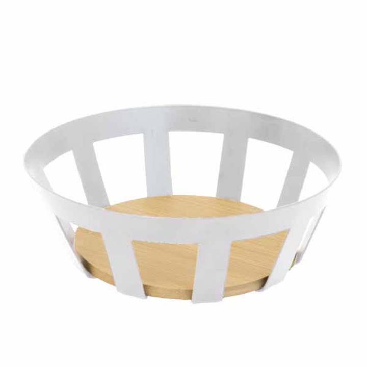 Cos decorativ pentru fructe, Frandis, bambus si metal alb, 22 cm, model 041214