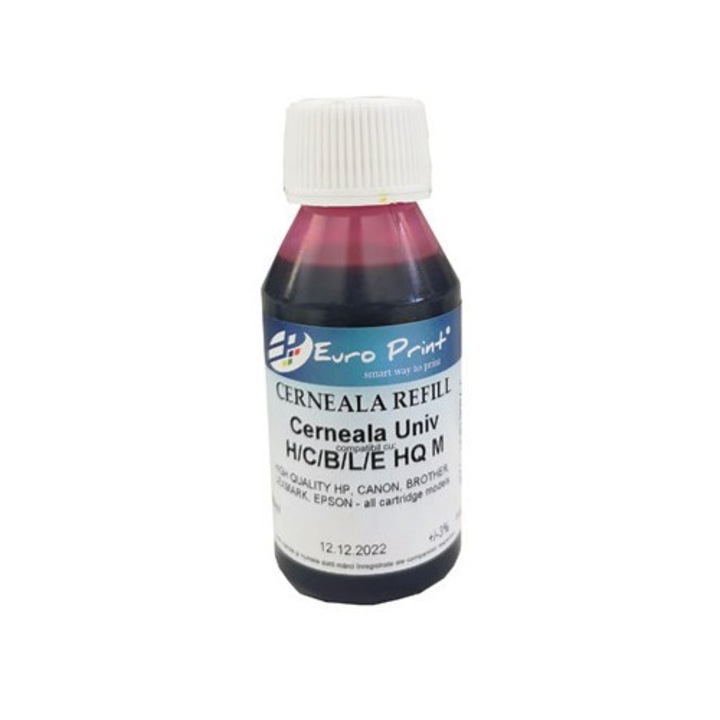 Kompatibilis professzionális tinta, HP, UNIV HQ M tinta - 100ml, Magenta, Kompatibilis az univerzális PREMIUM High Quality tintával HP, CANON, LEXMARK, BROTHER, EPSON - minden patronhoz