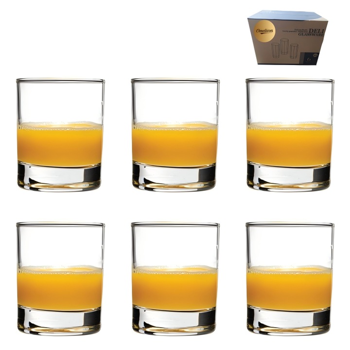 Set 6 pahare ，Omelivon®， Circul scurt, pentru apa, suc, mixuri de cafea, limonada, fresh-uri sau deserturi，7.5*9cm