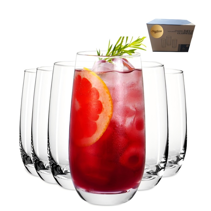 Set 6 pahare ，Omelivon®，Ovala inalta, pentru apa, suc, mixuri de cafea, limonada, fresh-uri sau deserturi，6.5*13.5cm