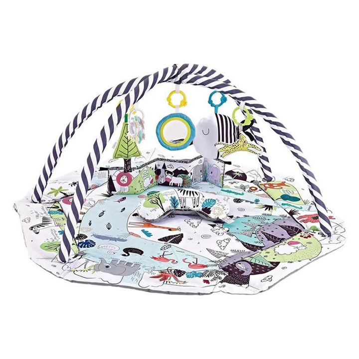 Covor de joaca pentru bebelusi TodyJeyHo, cu protectie pliabila, lavabil, multicolor, 100x150cm