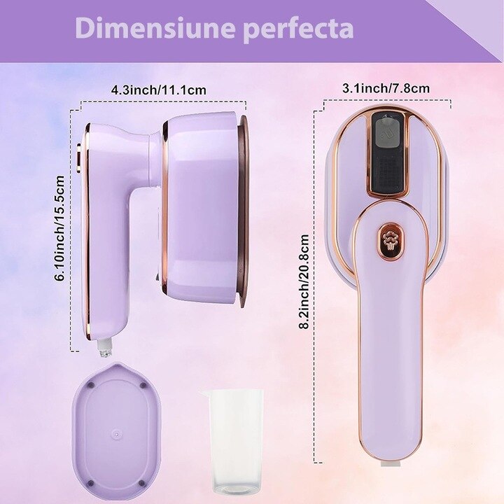 Fier de calcat portabil 2 in 1, Omelivon, abur si fier, 1000W, 5 secunde incalzire, 6 inch
