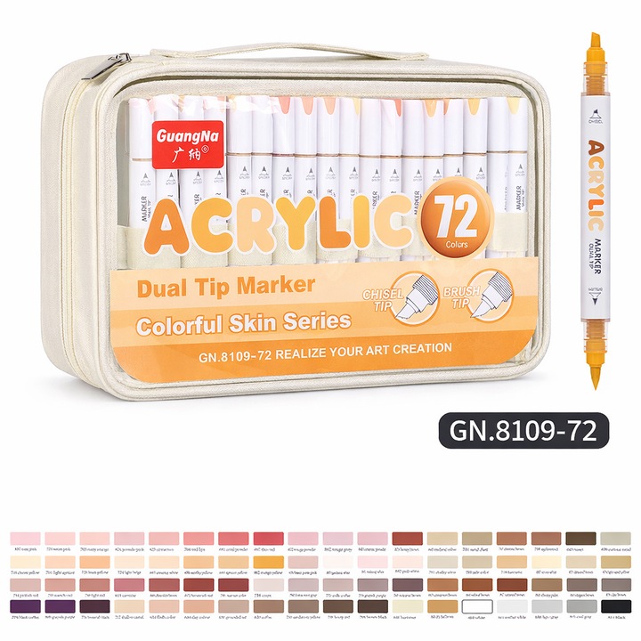 Set de 72 markere acrilice, varf rotund, multicolor, pentru pictura pe diverse suprafete