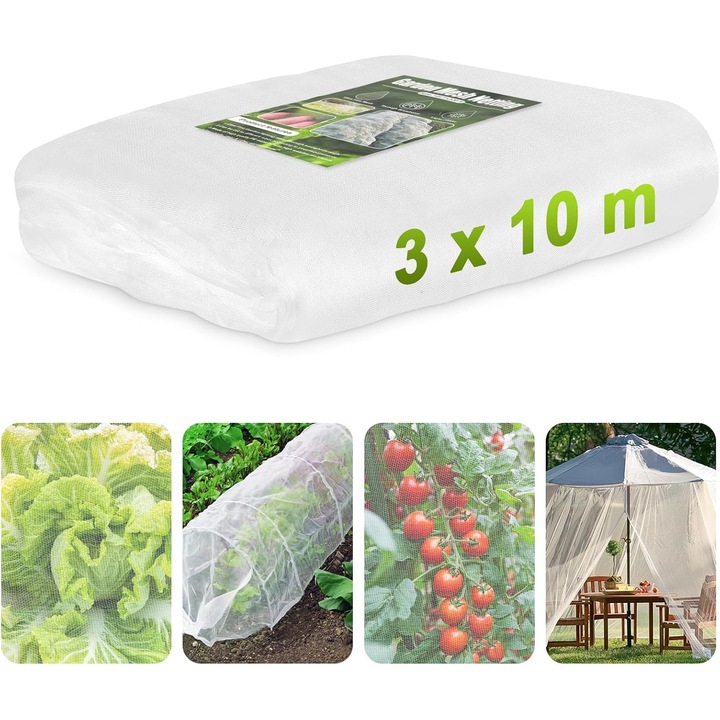 Plasa de protectie pentru legume, plasa de protectie impotriva insectelor, legume, plasa fina pentru gradina, strat inaltat, tunel, sera, plante, plasa pentru pasari, plasa impotriva mustelor, protejare pomi fructiferi, legume de insecte (3 x 10 m)