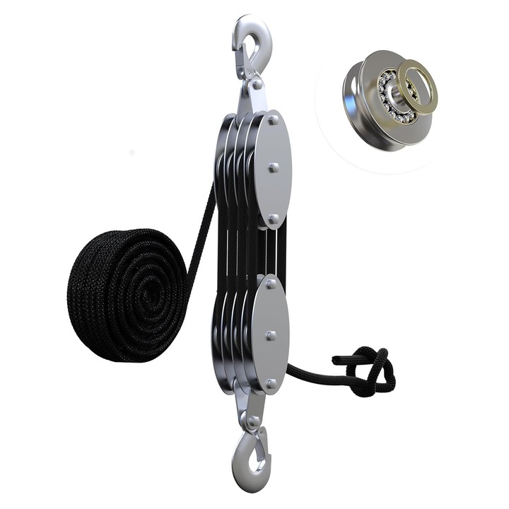 Scripete Asskanaer cu frânghie, capacitate 400kg, 4 roți, negru, 20m