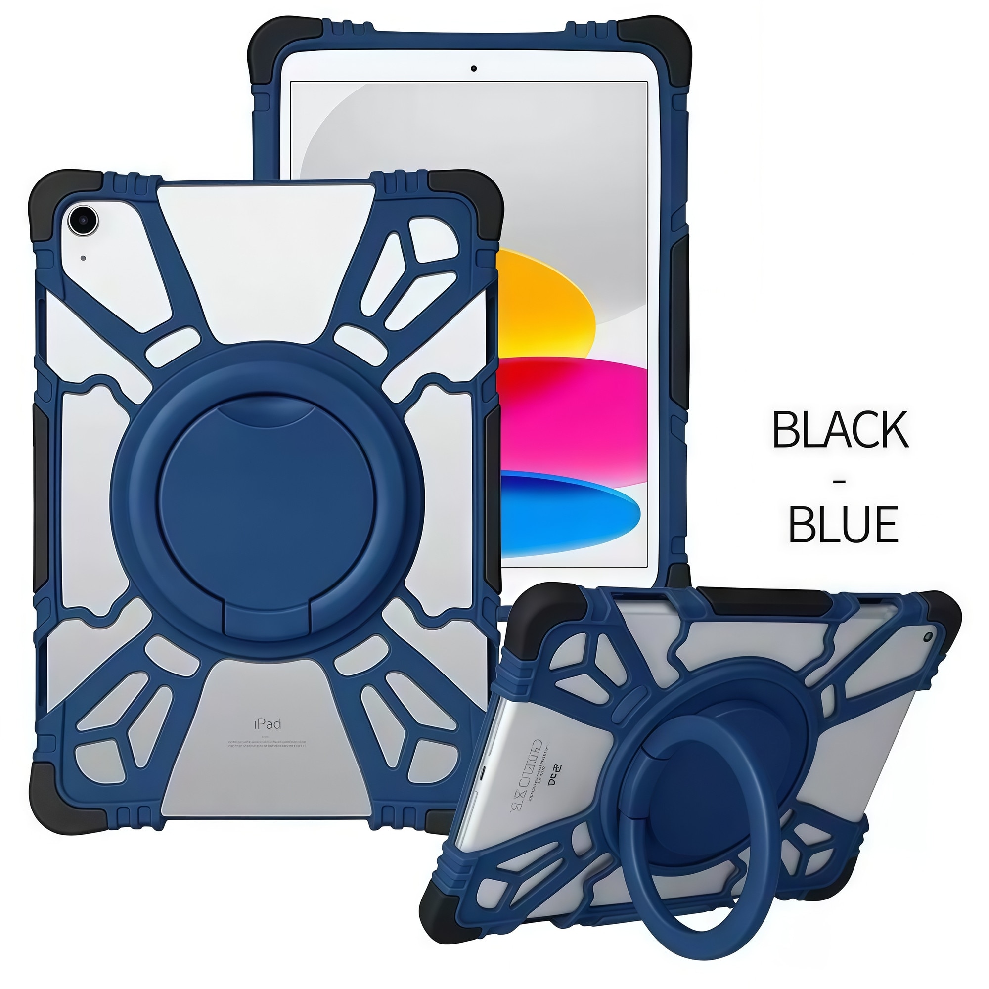 Husa Tableta Universala 9.5 - 11 inch, Heavy Duty pentru Allview Viva H1003 / Vonino Magnet / Samsung, Silicon Lichid Premium, Protectie Dubla, Stand 360, Albastru inchis cu Negru