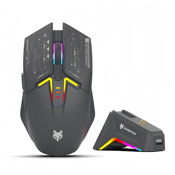 Безжична мишка Poisoon, двурежимен 2.4G & Bluetooth, 4 регулируеми нива на DPI, геймърска, ергономичен дизайн 80g, черна