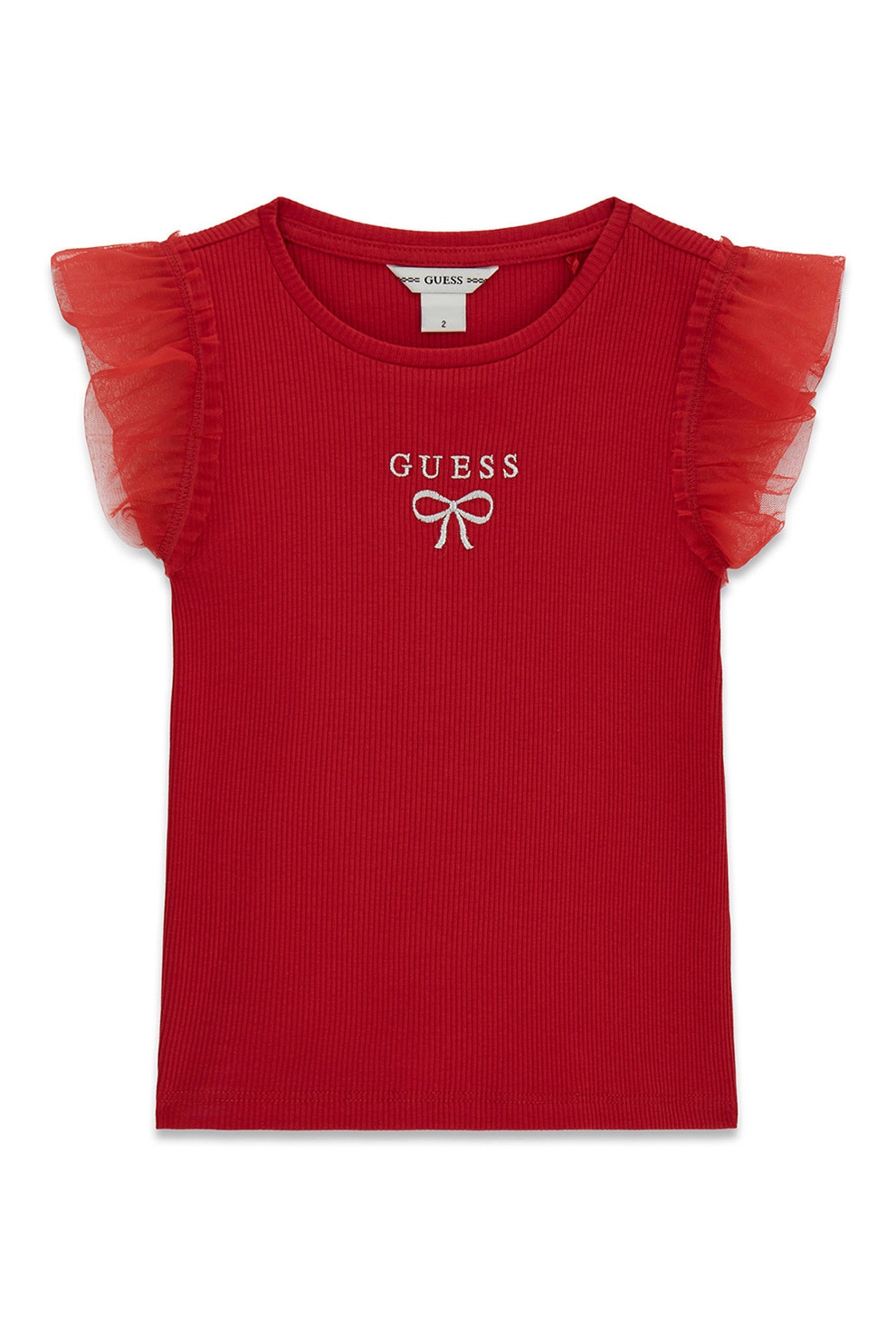 GUESS KIDS, Tricou striat cu maneci cu volane, Rosu, 118-122 CM