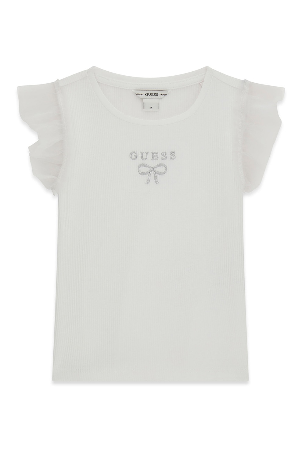 GUESS KIDS, Tricou striat cu maneci cu volane, Alb, 113-118 CM