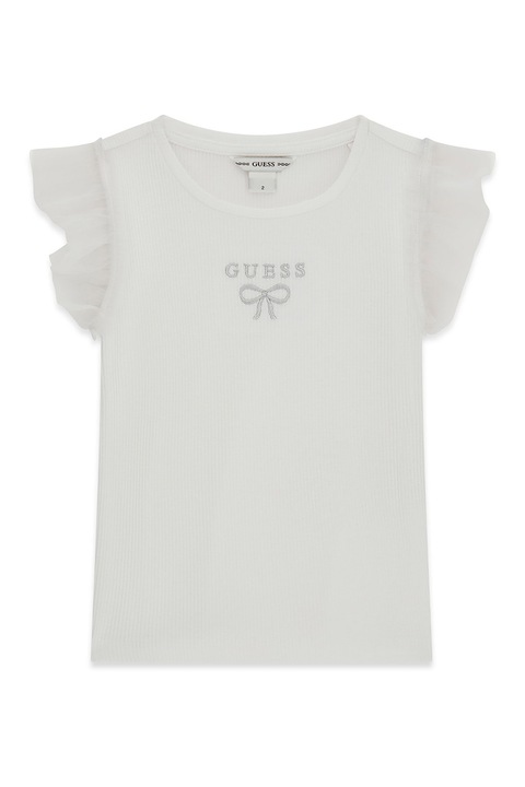 GUESS KIDS, Tricou striat cu maneci cu volane, Alb