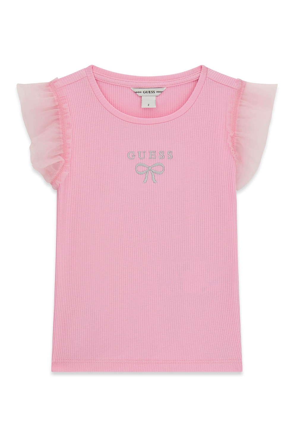 GUESS KIDS, Tricou striat cu maneci cu volane, Roz pastel, 118-122 CM