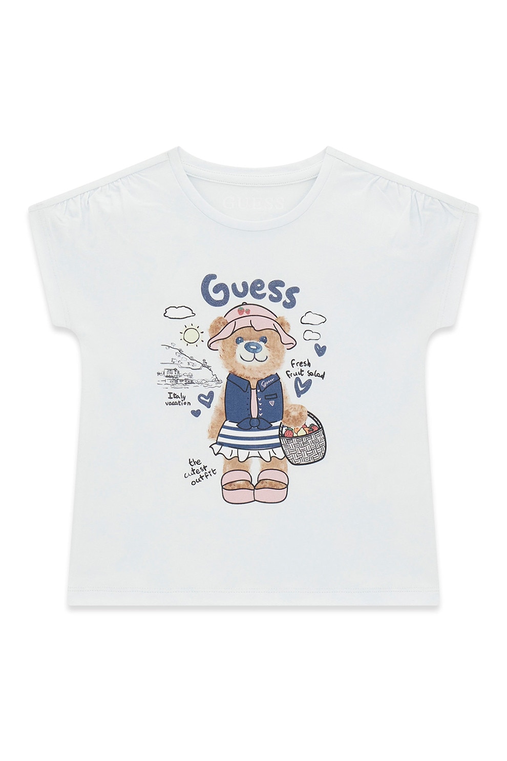 GUESS KIDS, Tricou cu imprimeu grafic, Alb, Albastru, 113-118 CM