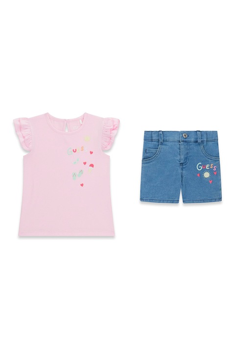 GUESS KIDS, Set de tricou si blugi scurti, Roz pastel/Albastru