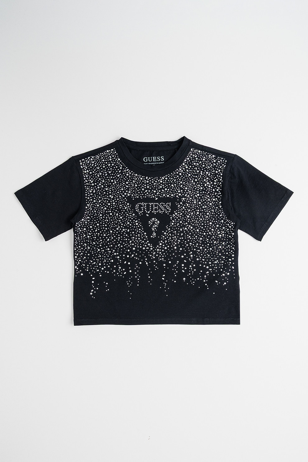 GUESS KIDS, Tricou din amestec de bumbac cu strasuri, Negru, Argintiu, 167 CM