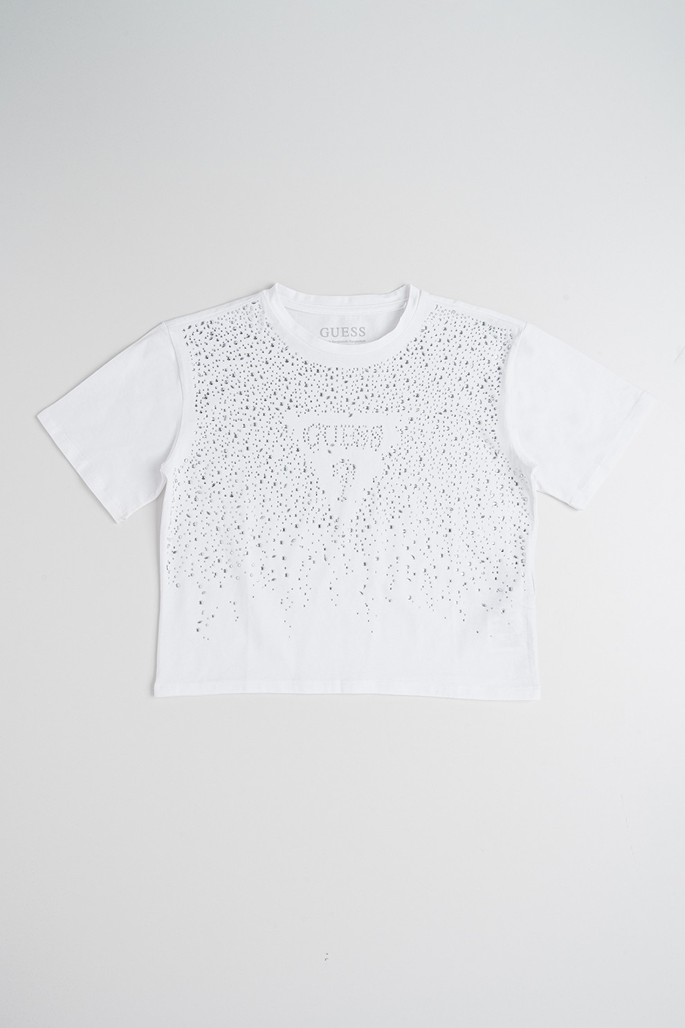 GUESS KIDS, Tricou din amestec de bumbac cu strasuri, Alb, Transparent, 136-146 CM