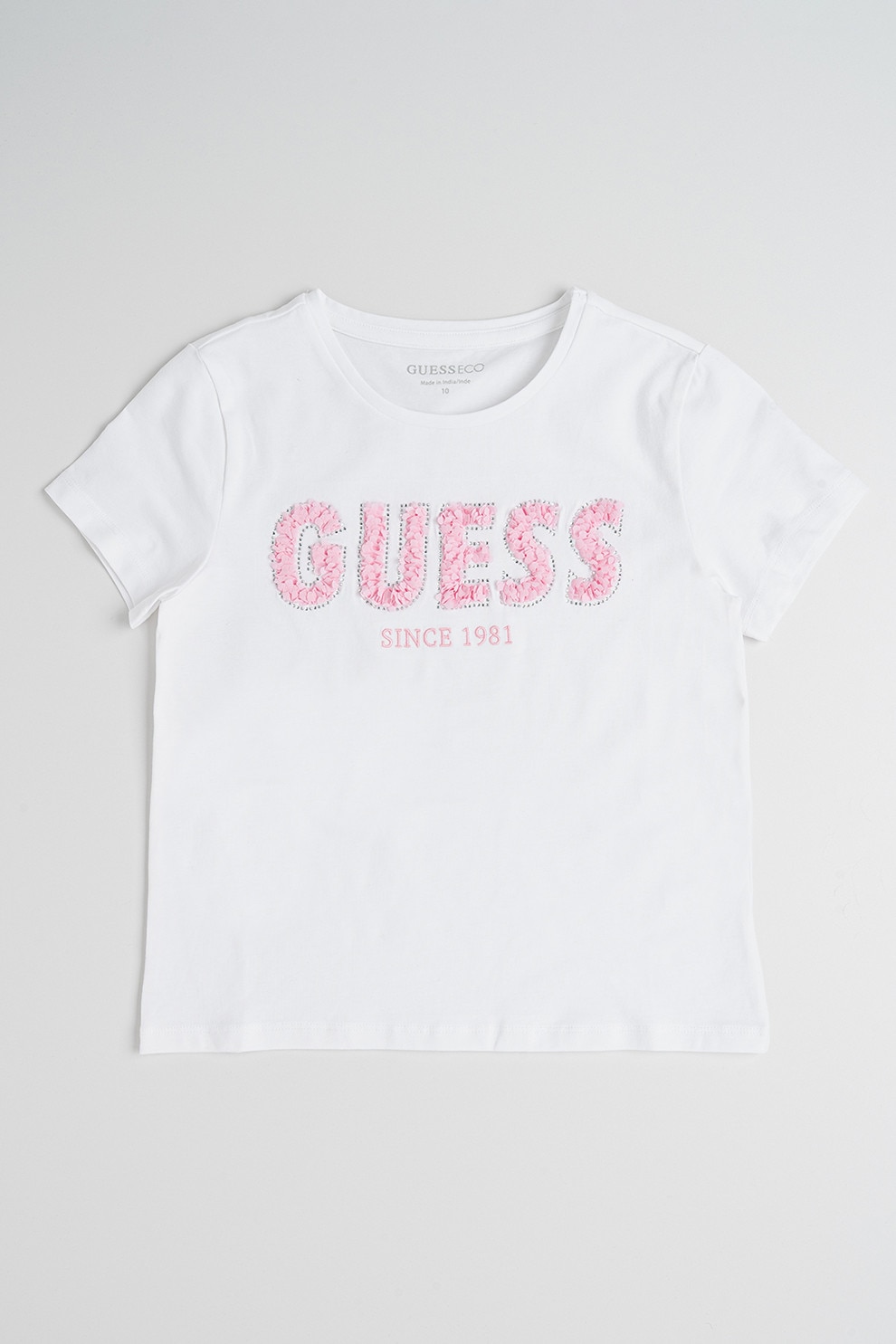 GUESS KIDS, Tricou din amestec din bumbac cu aplicatie logo, Alb, Roz, Argintiu, 157-166 CM
