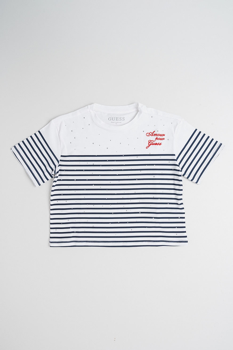 GUESS KIDS, Tricou din bumbac cu imprimeu si logo brodat, Rosu, Alb, Bleumarin, 157-166 CM