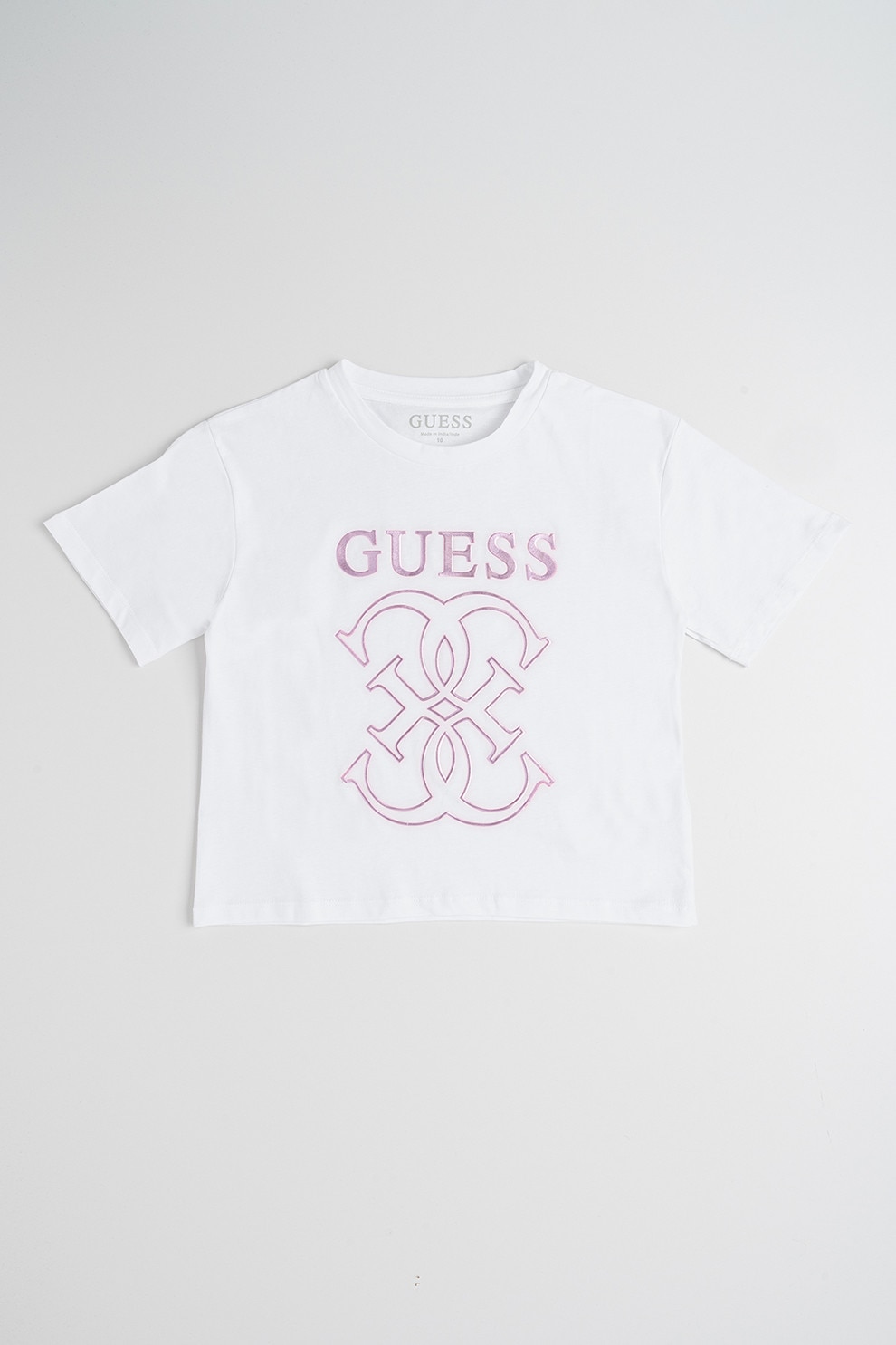 GUESS KIDS, Tricou cu imprimeu logo, Alb, Roz orhidee, 147-157 CM