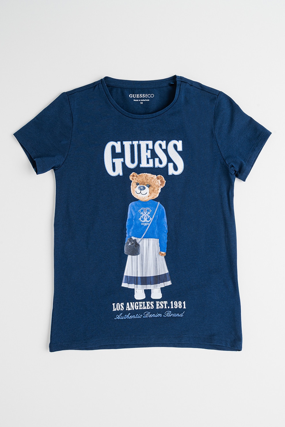 GUESS KIDS, Tricou din amestec de bumbac cu logo si imprimeu grafic, Alb, Maro, Albastru, 167 CM
