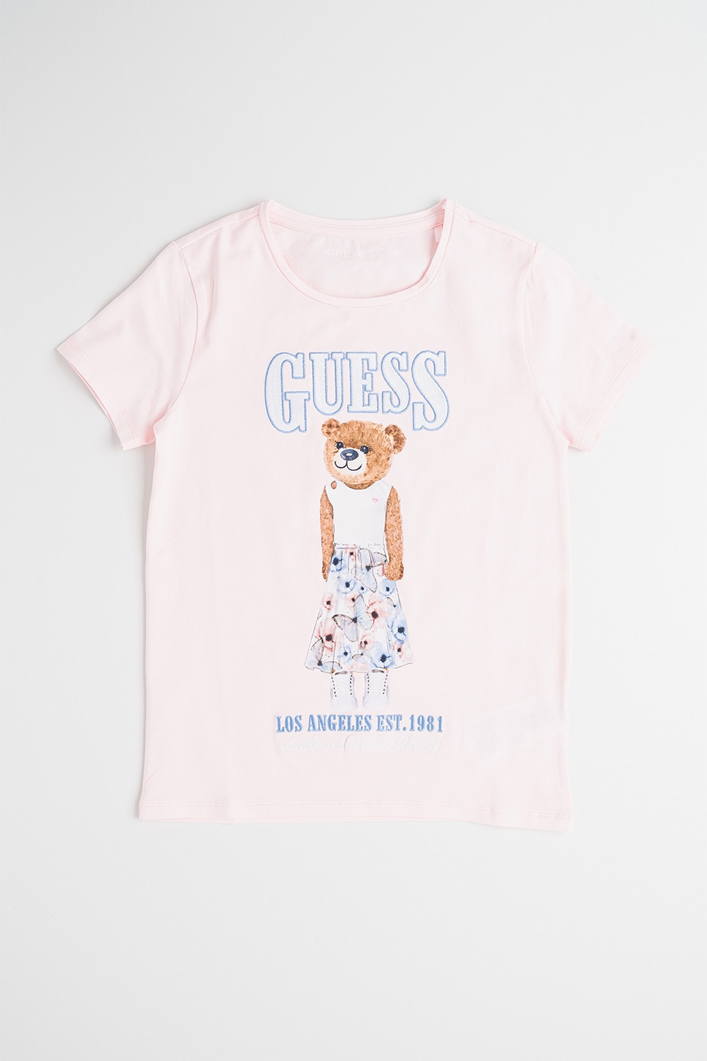 GUESS KIDS, Tricou din amestec de bumbac cu logo si imprimeu grafic, Maro, Albastru, Roz pal, 157-166 CM