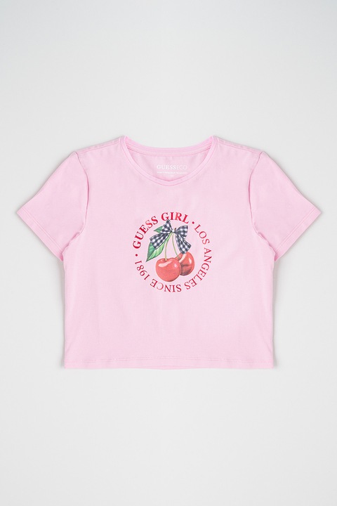 GUESS KIDS, Tricou crop cu imprimeu logo, Rosu/Verde/Roz