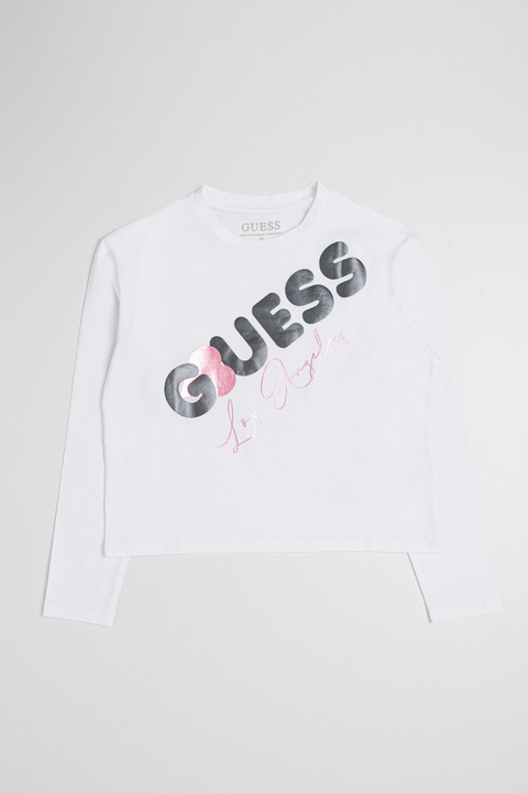 GUESS KIDS, Bluza cu imprimeu logo, Alb/Roz deschis