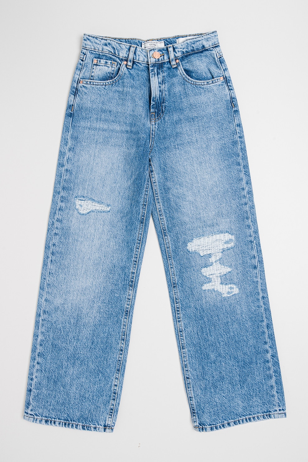 GUESS KIDS, Blugi relaxed-fit cu perforatii, Albastru deschis, 157-166 CM