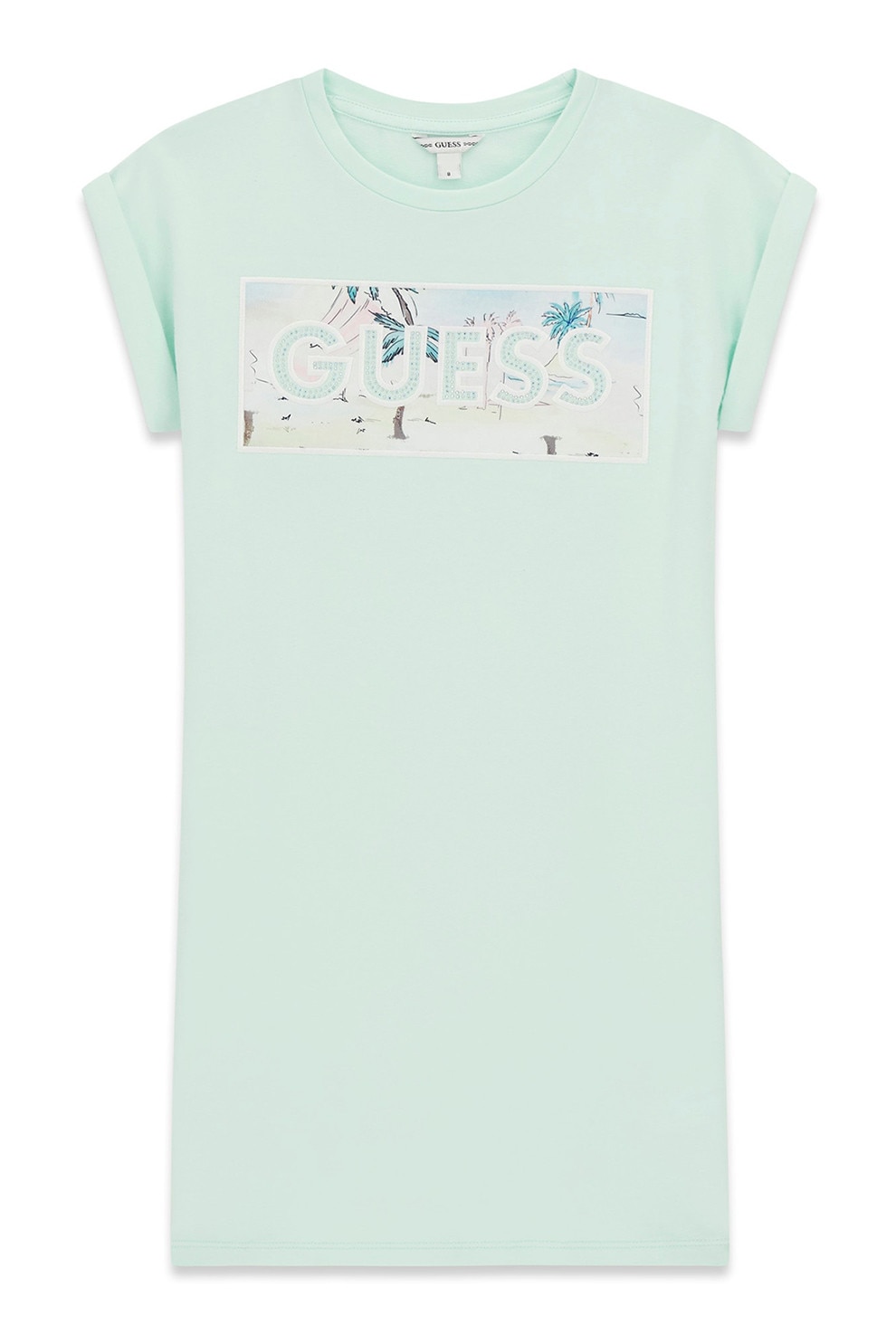 GUESS KIDS, Rochie cu decolteu la baza gatului si imprimeu logo, Verde pal, 136-146 CM