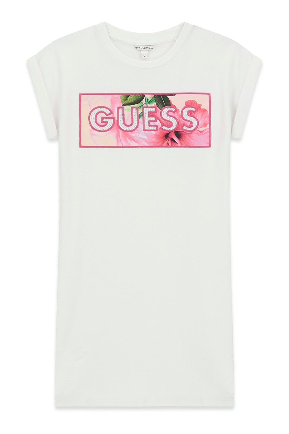 GUESS KIDS, Rochie cu decolteu la baza gatului si imprimeu logo, Alb, 136-146 CM