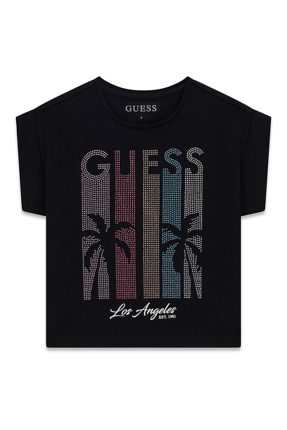 GUESS KIDS, Tricou cu imprimeu logo cu strasuri, Negru, 136-146 CM